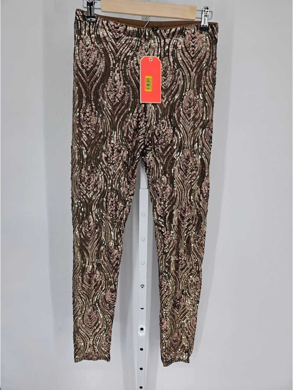 Gianni Bini Women's Gold Sequin Wave Mid-Rise Slim Leg Pants Size S